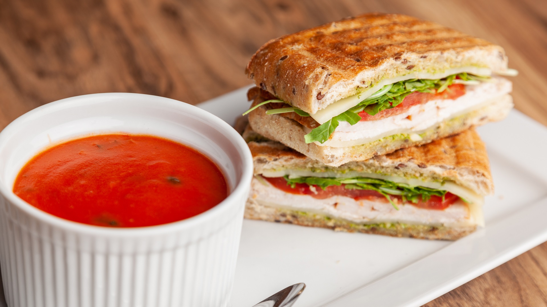 Quick and Easy Dinners: Tomato basil soup with a turkey pesto panini ...